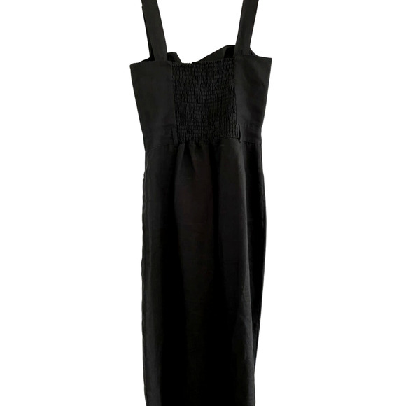 Reformation XS Della 100% LINEN Button Front Straight Leg Jumpsuit 2 Crop Black - Picture 5 of 6